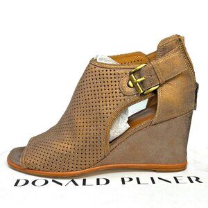 Donald Pliner Lottie Bronze Perforated Open Toe Wedge Heel